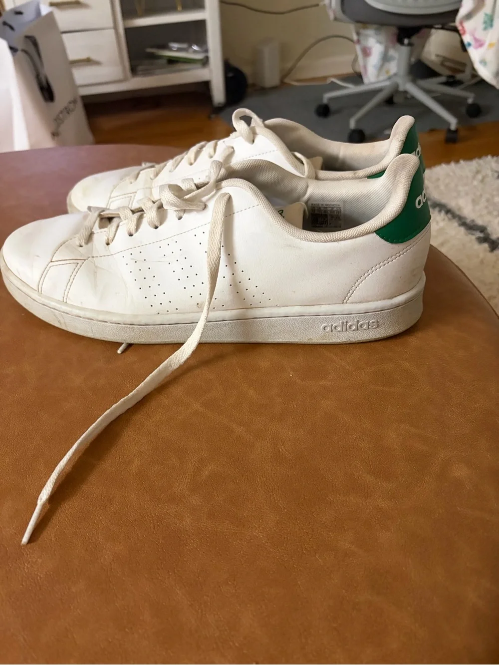 adidas White and Green Low-Top Athletic Sneakers